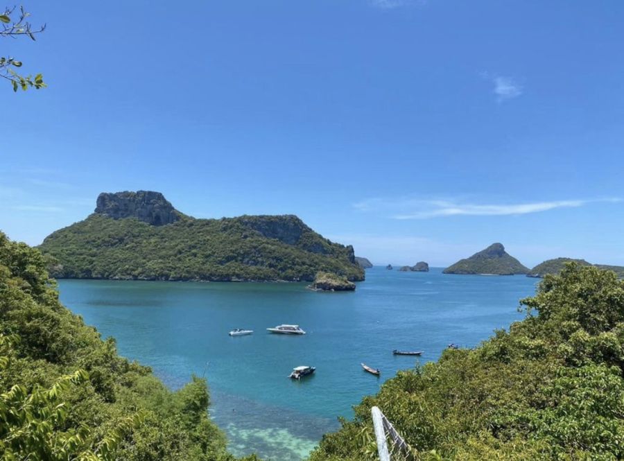 Bay with boats seen from a viewpoint in Ang Thong Marine Park